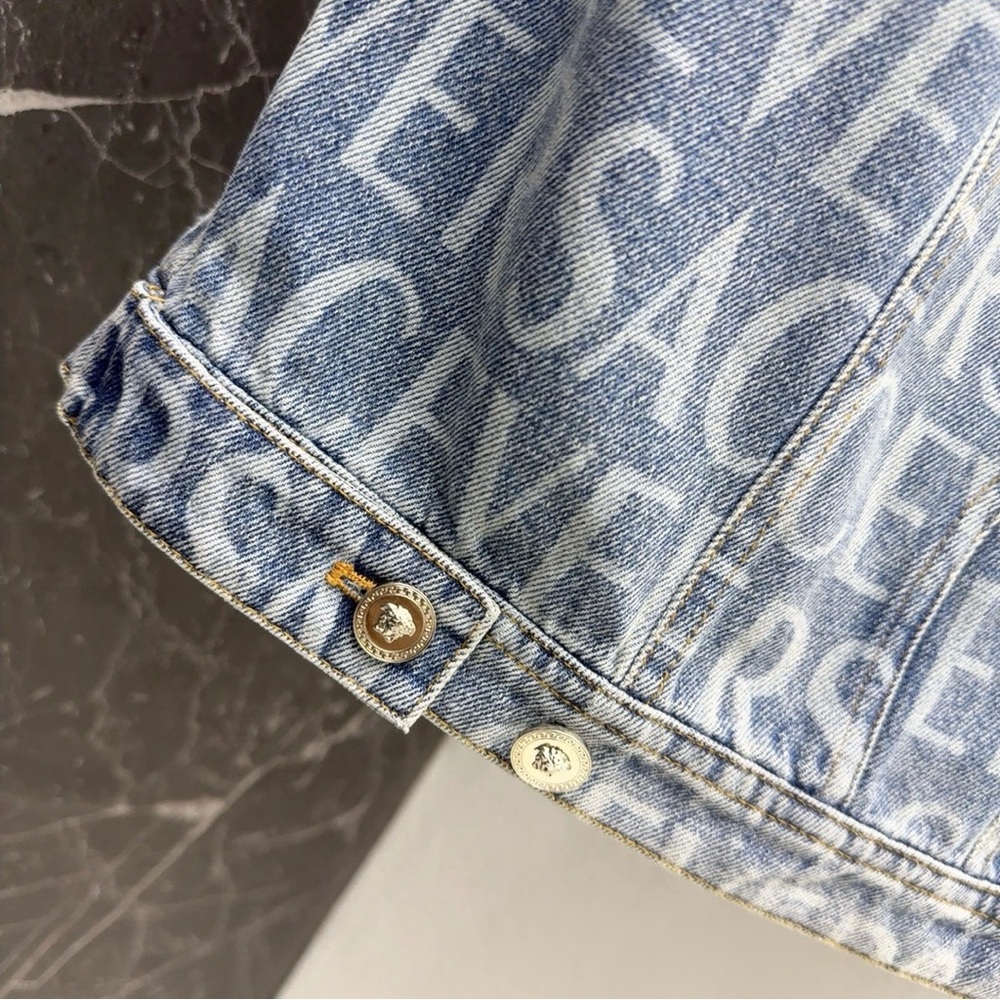 Versace Light Blue Logo-Printed Strapless Denim Mini Dress - Picture 4 of 9